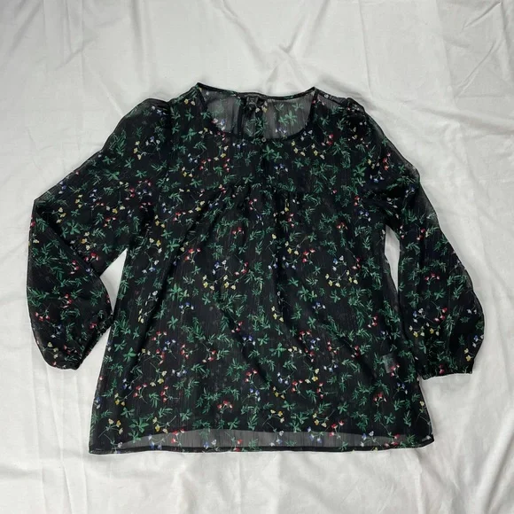 Banana Republic Sheer Floral Printed Peasant Style Top, Petite Large - Picture 2 of 4